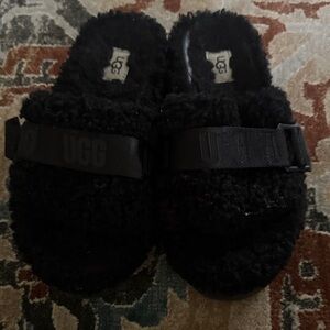 UGG Black Fuzzy Slippers